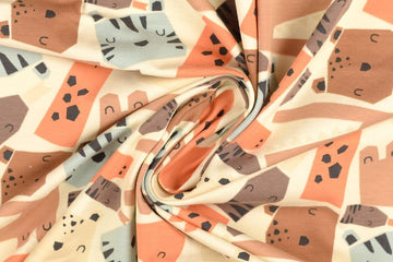 Jersey mit Tieren, beige, apricot, 0,5 m